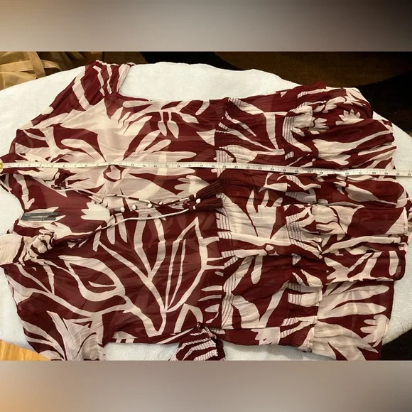 Anthropologie Marais Chiffon Mini Dress w/ ruffled skirt. Maroon, white. L-XL - Picture 15 of 15